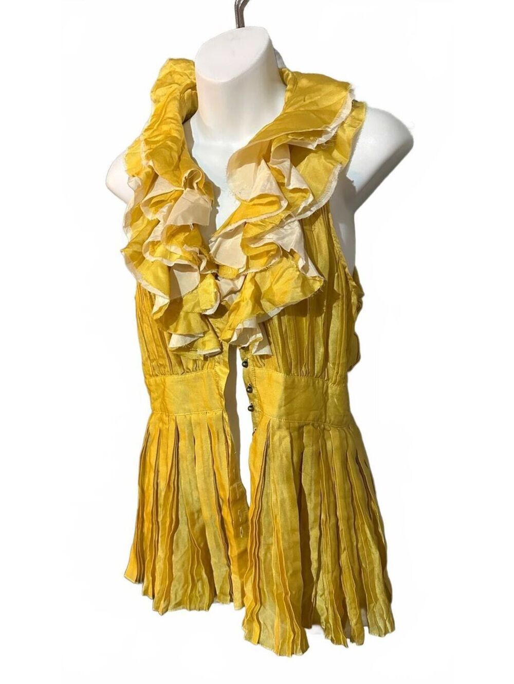 Rachel Roy Size 4 Yellow Pleated Ruffle Sleeveless Top